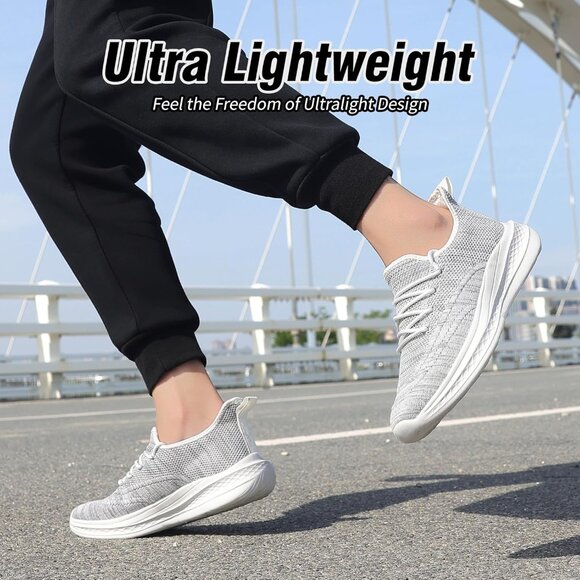 ⚡Men WhiteGrey Fashion Mesh Non Slip Lightweight Workout Breathable Gym Sneakers - Picture 2 of 6